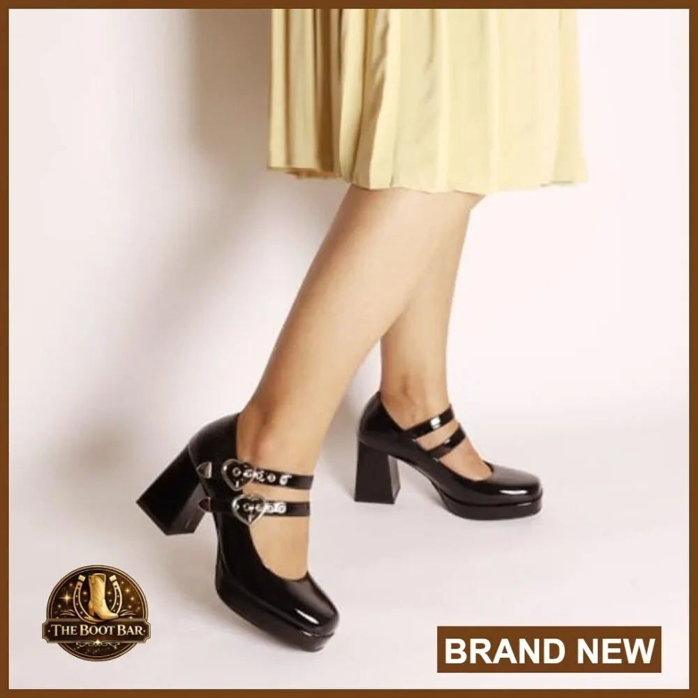 Platform Mary Jane Pumps with Chunky Block Heels and Straps